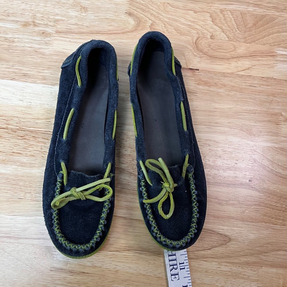 MINNETONKA Blue Leather boat Laced Moccasin Driving Mocs  Flats 8 - Picture 13 of 15